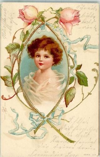 1904 Mädchen Porträt Rosen Verzierung