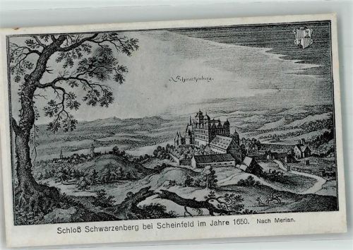 Scheinfeld Schloss Schwareznberg Foto Ak nach Stich Merian 1650