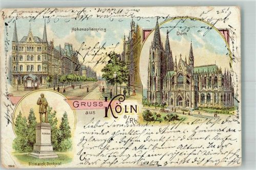 Köln Altstadt-Nord 103 1900 Lithographie Bismarck Denkmal Dom Hohenzollernring
