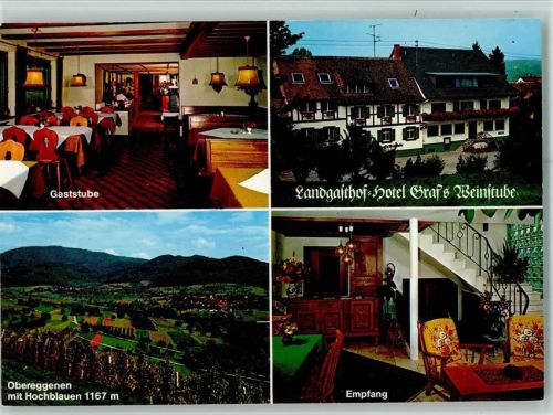 Obereggenen Landgasthof Hotel Grafs Weinstube Innenaufnahme Gaststube Empfang Ortsansicht mit Hochblauen 4-Bildaufnahme