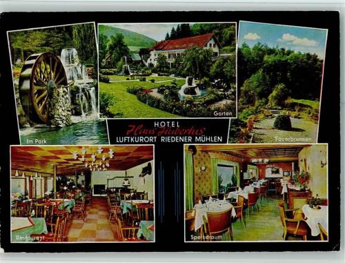 Riedener Mühle, Gem Kirchesch Hotel Haus Hubertus Im Park Garten Sauerbrunnen Inneanufnahme Restaurant Speiseraum Mehrfachaufnahme