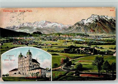 Salzburg Kirche in Maria Plain Salzburg von Maria Plain aus gesehen Zwei-Bild-Aufnahme