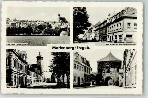 Marienberg Blick vom Goldkindstein Am Markt mit HO-Schnellgaststätte Zschopauer Tor 4-Bildaufnahme Foto Schlegel
