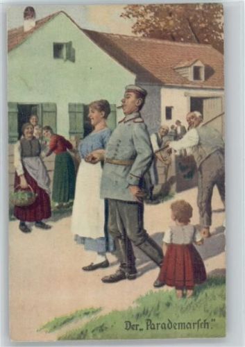 Soldat mit Zigarre und seine Liebste stolzieren durch das Dorf - Serie "Immer Fachmann" Nr. 7 AK Parademarsch