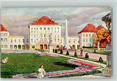 München Schloss Nymphenburg sign. Richard Wagner Aquarell-Serie München No. 25