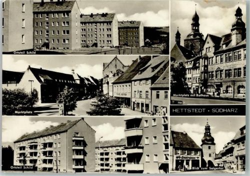06333 O4270 Hettstedt , Sachs-Anh - Orstteil Schild Marktplatz Marktplatz mit Rathaus Blick zum Saigertor Mehrfachaufnahme