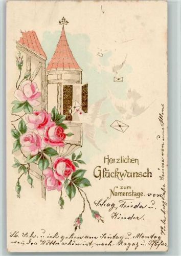 1904 Tauben mit einem Brief, Rosen f AK