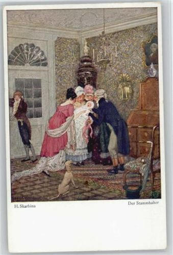 Der Stammhalter - Hund - Baby - Biedermeier Interieur