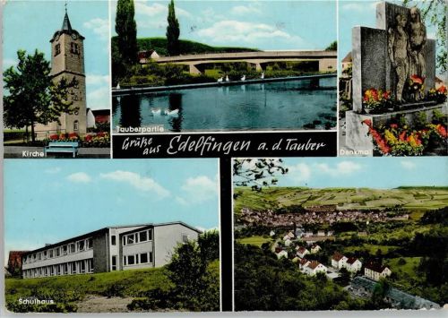 Edelfingen Kirche Tauberpartie Denkmal Schulhaus Gesamtansicht Mehrfachaufnahme