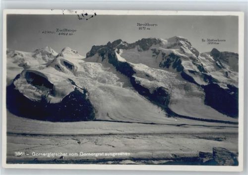 Gornergletscher vom Gornergrat Zwillinge Breithorn Kl. Matterhorn