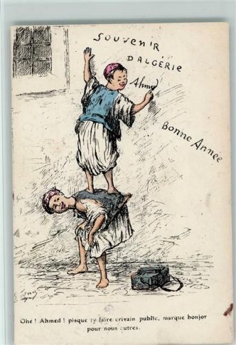1906 Grüße aus Algerien, Bonne Annee, Kinder malen den Namen Ahmed an die Straßenwand