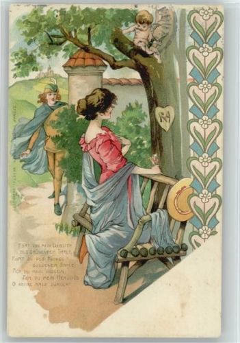 Im Baum ein Herz Litho AK 1914 Verlag Ottmar Zieher