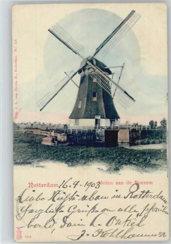 1903 Rotterdam Molen aan de Boezem Kanal AK