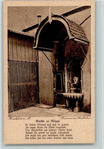 Frankfurt, Brunnen im Goethehaus und Goethe an Klinger : Spruch