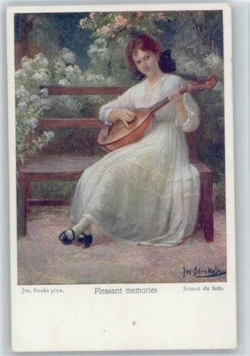 1924 Pleasant memories - Frau mit Gitarre auf einer Parkbank
