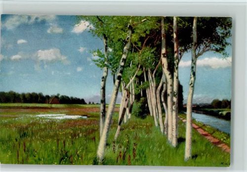 Serie 2566 sign Hans am Ende "Sommertag" Birkenbäume am Fluss