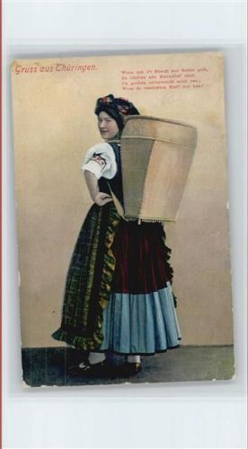 Frau mit Kiepe - Verlag Gimm Trachten Thüringen 1912