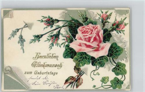 1907 Rosenblüte und Efeu Litho