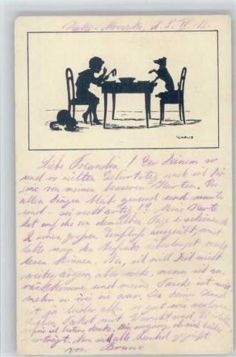 Scherenschnitt Serie C. Nr. 34 - Tierschutzverein AK Kinder Hund und Katze Krause-Carus, A.