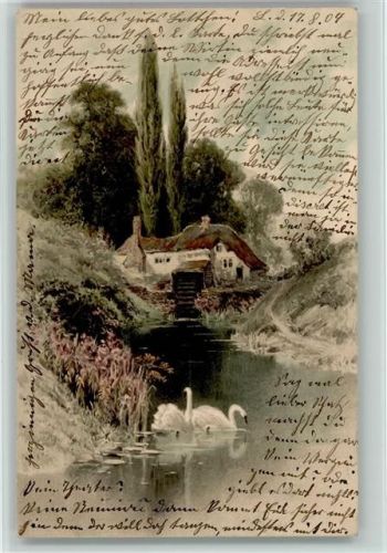 1904 Serie 1189 "Am Weiher" Wassermühle, Schwäne