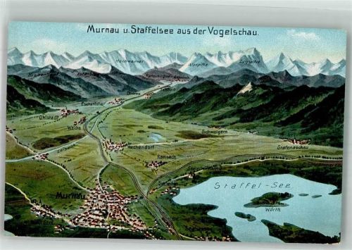 Murnau sign. Felle Vogelschau Staffelsee