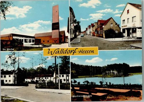 Walldorf Evangel. Kirche Ludwigstraße Volksbank Kiefernweg Bruchwiesen-See 4-Bildaufnahme