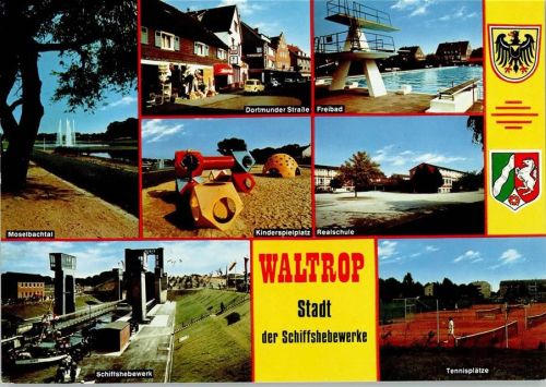 Waltrop Moselbachtal Dortmunder Straße Freibad Sprungturm Kinderspielplatz Realschule Schiffshebewerk Tennisplätze Wappen Mehrfachaufnahme
