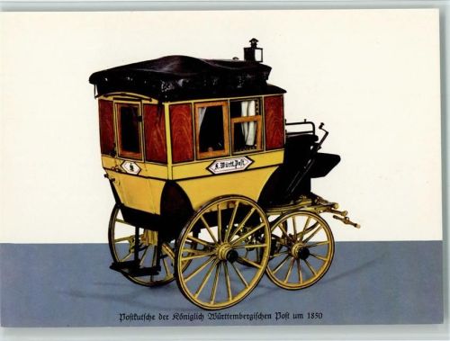 Kutsche der Königl. Württ. Post um 1850 - Ak der Post DBP mit Nummer