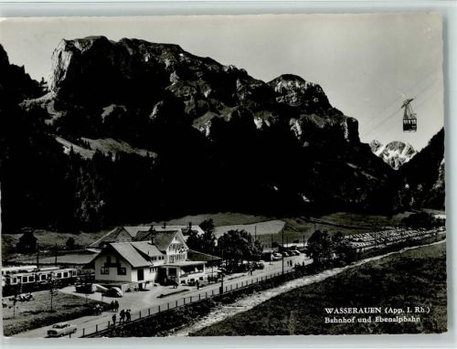 Wasserauen Bahnhof und Ebenalpbahn, Seilbahn - Bergbahnen ca 1960 AK