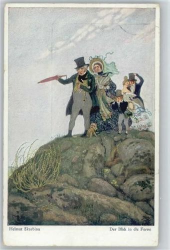 Blick in die Ferne - Familie Sonnenschirm Biedermeier Zei