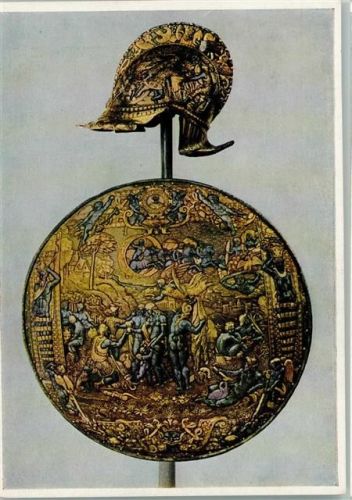 Prunkhelm und Schild 1550-70 AK