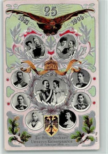 1906 Silberhochzeit unseres Kaiserpaares, schöne Prachtkarte in Silberdruck