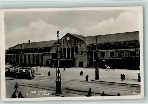 Karlsruhe Hauptbahnhof , Straßenbahn ca 1939 AK