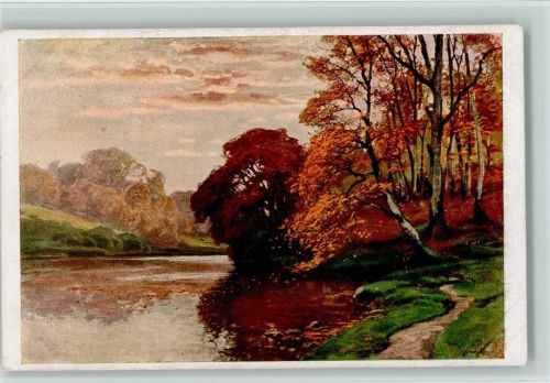 Serie 2326 sign Müller-Kurzwelly "Herbstabend" Landschaft Meissner & Buch 1917 Künstlerkarte