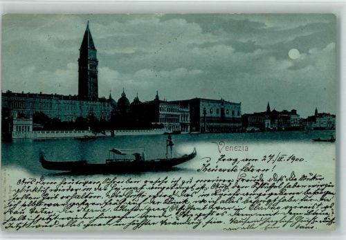 Venezia 1900 Gesamtansicht Mondschein Gondoliere