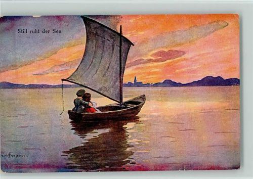 1917 Nr. 5072 - Still ruht der See, mit dem Segelboot den Sonnenuntergang ansehen, Kinderpoesie, Ad Hoffmann