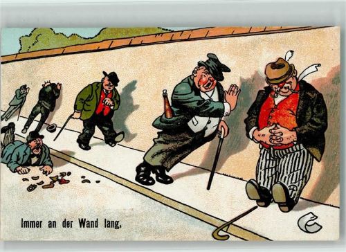 viele Trinker torkeln an der Wand lang, litho 1909 AK