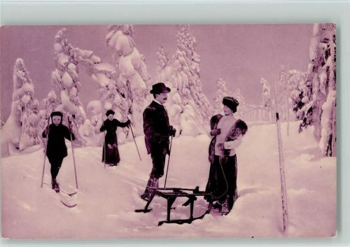 Winter Frau mit Schlitten Skifahrer