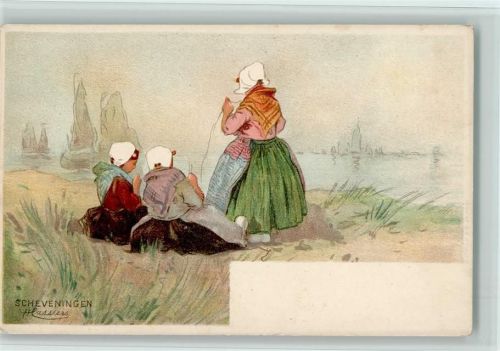 Hollandtrachten - 1900 Frauen stricken - Scheveningen Cassiers, H. Künstlerkarte