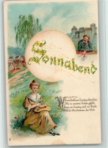 Sonnabend aus Blüten - Liebespaar ca 1908 AK
