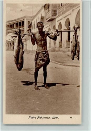 Native Fisherman, Aden - Große Fische hängen am Stock Afrikan. Volkstyp