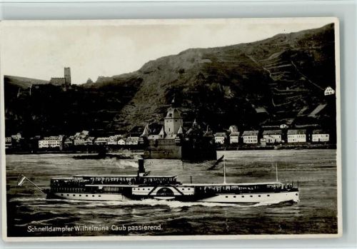 Raddampfer ca 1935 Schnelldampfer Wilhelmina Caub passierend Foto AK