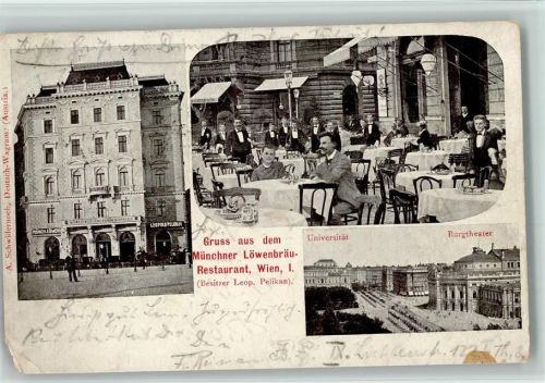 Wien 1904 Löwenbräu-Restaurant Innenaufnahme Universität Burgtheater