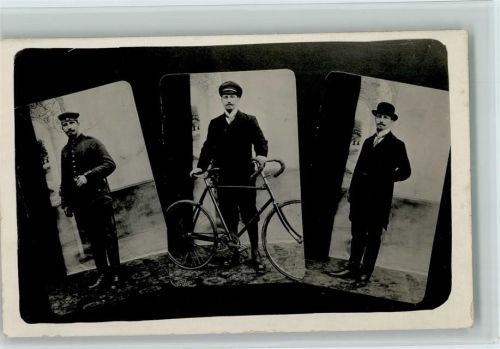 Fotomontage - Drei Bilder von einem Mann 1914 AK Fahrrad