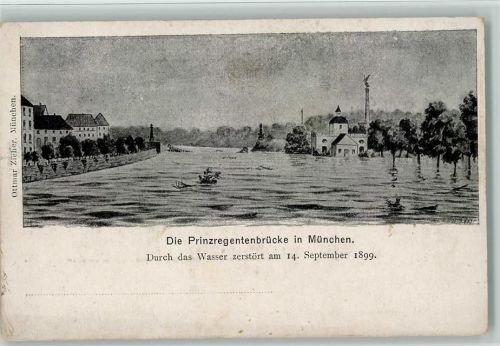 München Prinz Regenten Brücke durch das Wasser zerstört 1899 AK