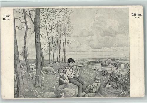 Frühling - Kinder mit einer Flöte , Schafherde
