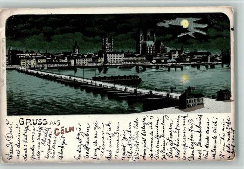 Köln Stadt 1898 Grus aus - Schiffbrücke - Verlag Carl Garte