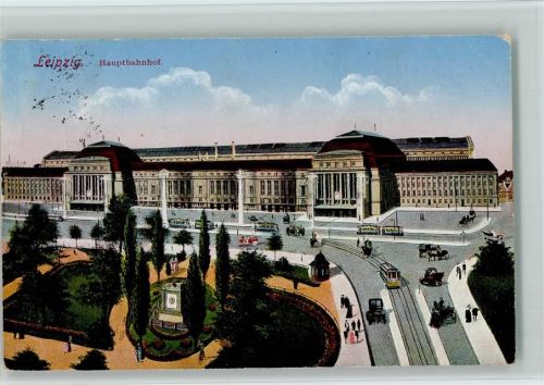 Leipzig 1915 Hauptbahnhof AK Straßenbahnen - AK Stempelspuren