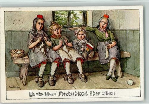 1924 Kinder stricken - signiert - Patriotik mit Deutschlandfahne