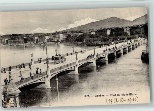 Genève 1910 Pont du Mont-Blanc , Straßenbahn, Kiosk Pavillion AK